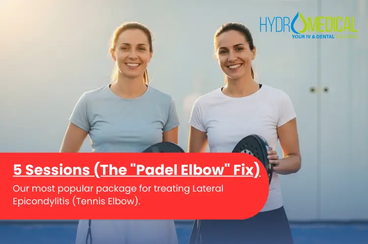 Tennis elbow treatment package price Padel Bali 5 sessions.