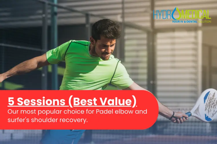 Sports injury rehabilitation package price Bali for Padel and Surf.