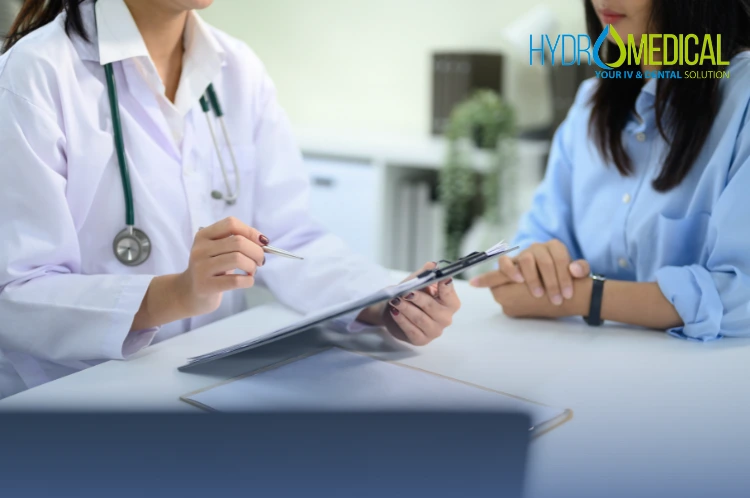 Internist in Bali performing a complex diagnostic consultation for a patient with undiagnosed symptoms.