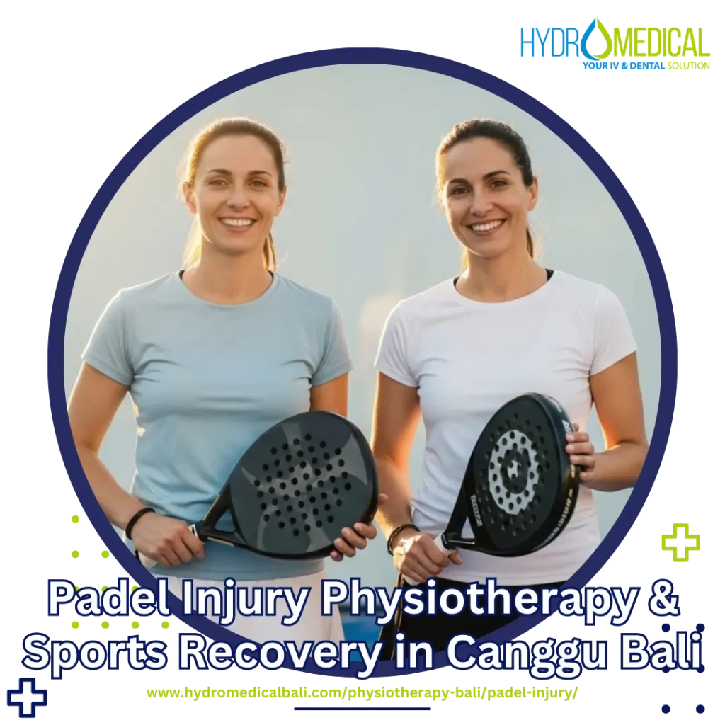 Physiotherapist treating padel tennis elbow injury in Canggu Bali