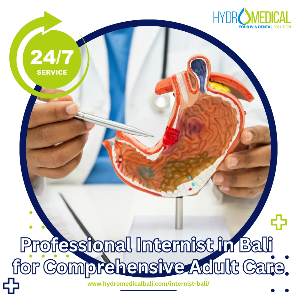Professional Internist in Bali at Hydro Medical Clinic consulting an expat patient.