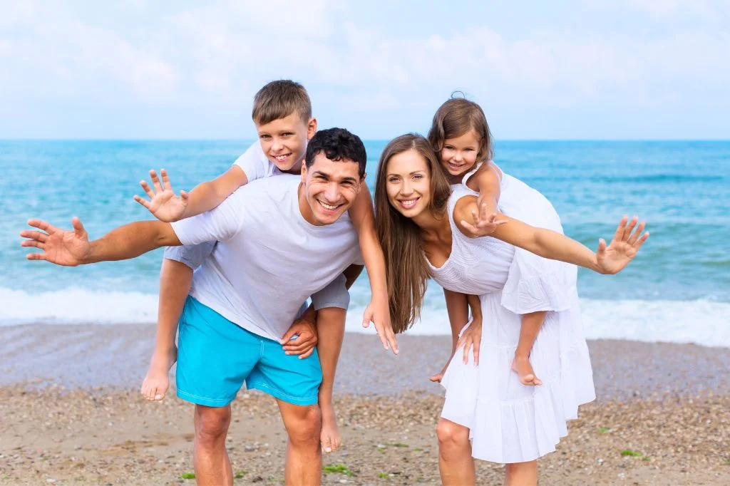 Family having a holiday safely in Bali, practicing rabies prevention for children.