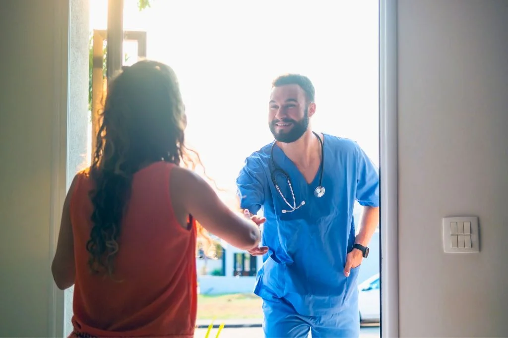 A medical team doing a home visit at villa in Canggu