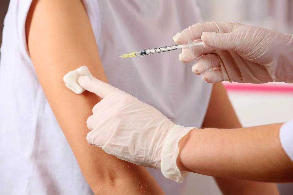 A patient having a rabies vaccination at the professional clinic
