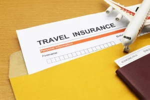 Tourist reviewing travel insurance policy for dog bite coverage in Bali.