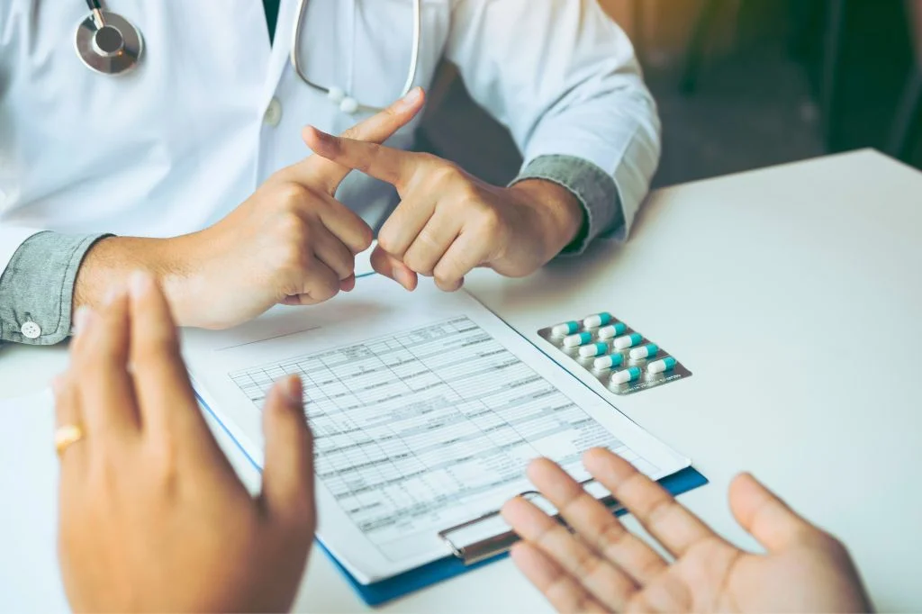 A professional and calm medical checkup process focusing on health assessment data.