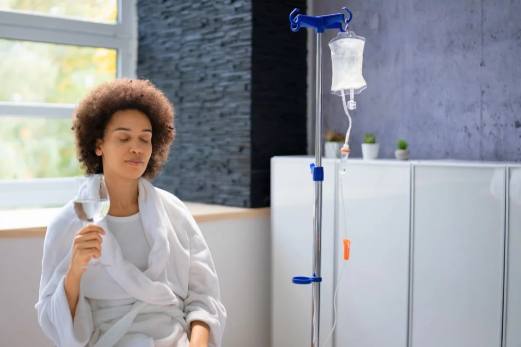 Detoxifying with an Immune Booster IV drip in Bali.