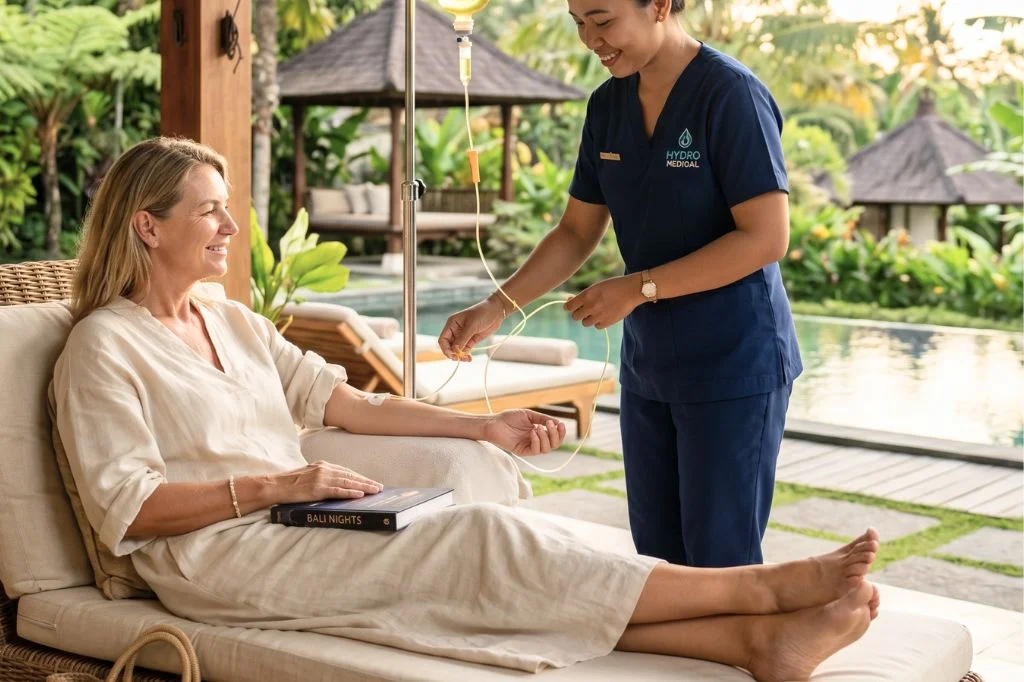 Professional and discreet mobile IV drip service in a Seminyak luxury villa.