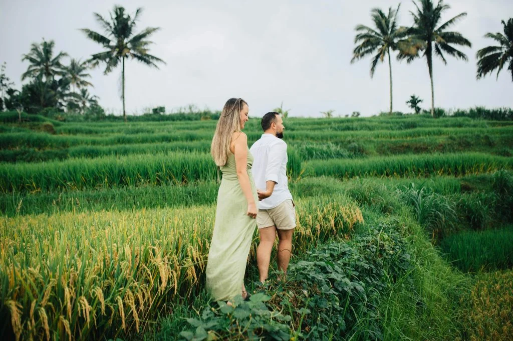 An expat couple walking around the rice terrace after getting the IV treatment