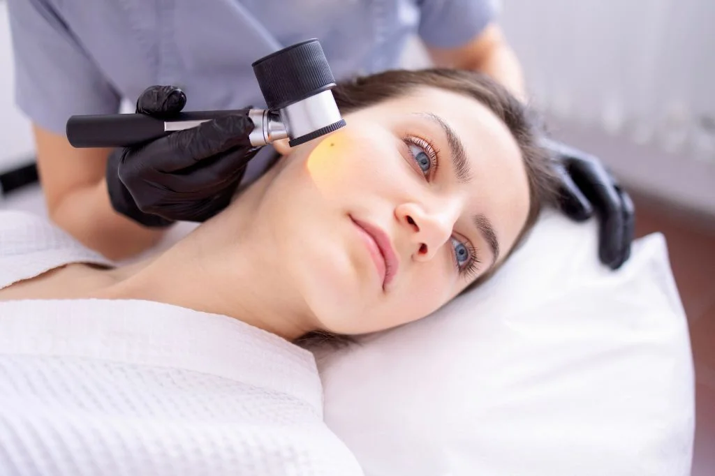 Old acne scar examination done by dermatologist at Hydro Medical