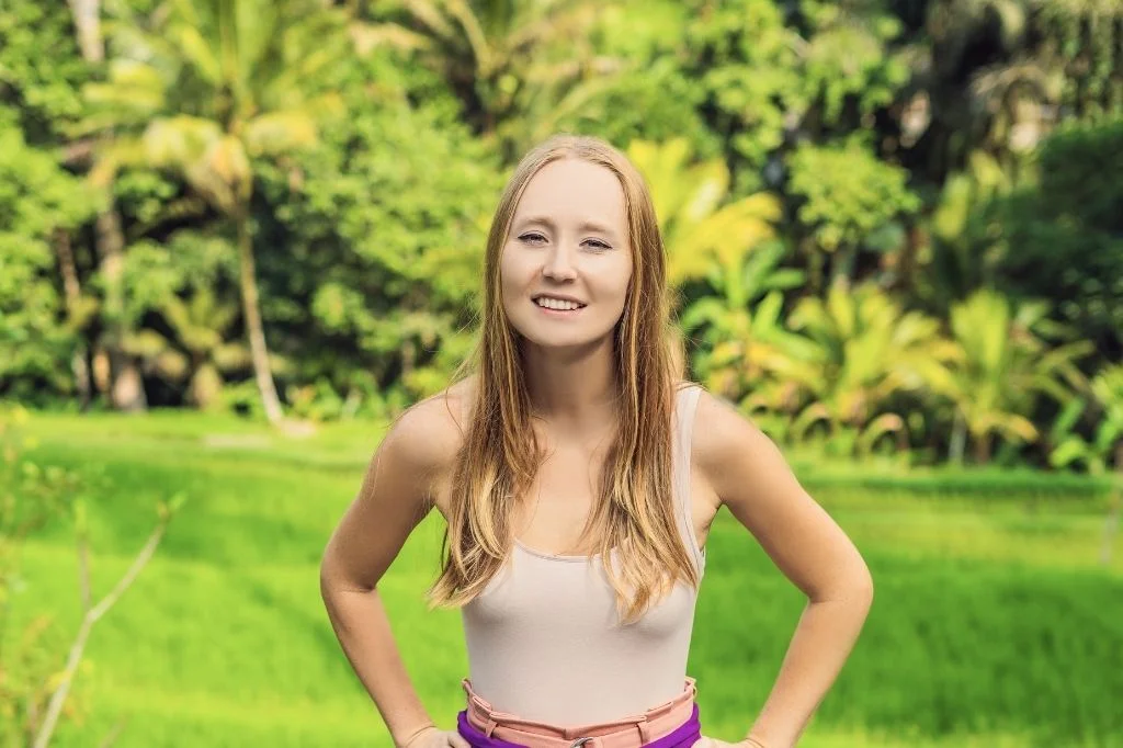 A tourist enjoying an acne-free holiday in Bali 